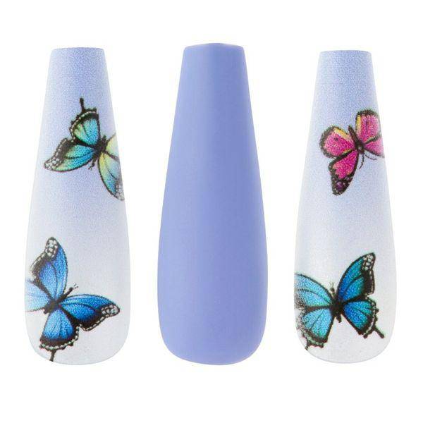 CALA Nail Creations Lux | Long Coffin Blue Butterfly Press On Nails