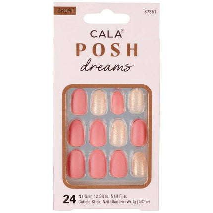 CALA Posh Dreams Short Oval Pink With Glitter Press On Nails 87851