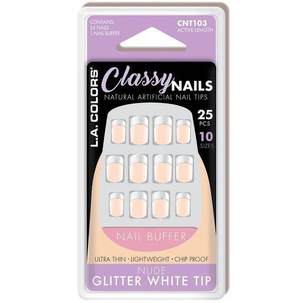 LA Colors Nude Glitter White Tip Classy Nails Artificial Nail Tips CNT103