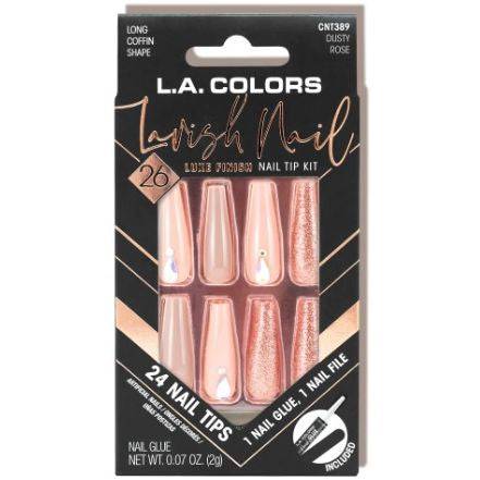 LA Colors Dusty Rose Lavish Luxe Finish Coffin Shape Nail Tip Kit