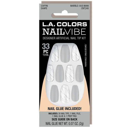 LA Colors Marble-ous Mani Nail Vibe Designer Artificial Coffin Nail Tips CNT248