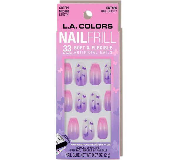 LA Colors True Beauty Nail Frill Artificial Coffin Medium Length Nail Tips